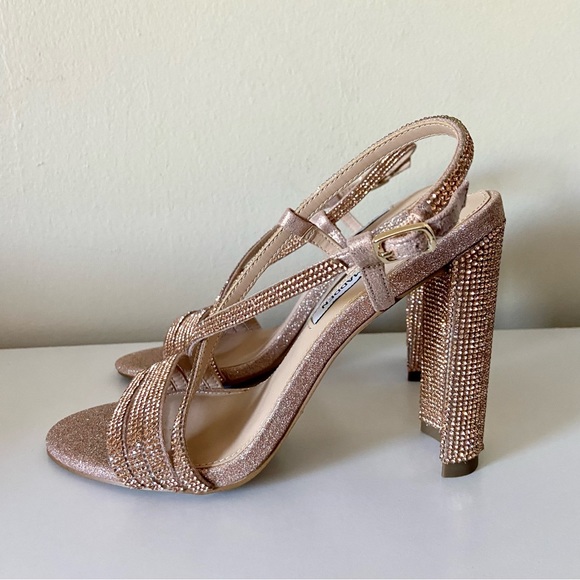 Steve Madden David’s Bridal Shirah Crystal Block Heels Size 5.5 Pink Rose Gold - Picture 6 of 10